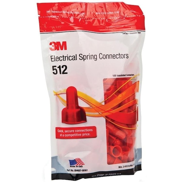 3M 512 Conector de Resorte, Cable de 20 a 8 AWG, Material de Carcasa de Nylon, Rojo - SGR