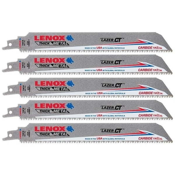 Lenox Reciprocating Saw Blade, 1 in W, 9 in L, 8 TPI, Carbide Cutting Edge - 2014225