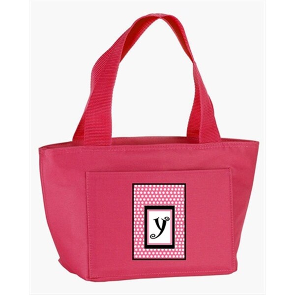 Carolines Treasures Monogram Letter Y - Pink Black Polka Dots Lunch Bag or Doggie Bag - CJ1001-Y-PK-8808