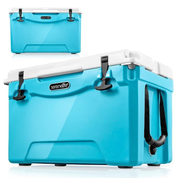 Serenelife Portable Cooler Box - Holds Up to 63 Cans, Keeps Ice Up to 5 Days, Heavy-Duty 50-Quart (Blue) - SLCB50BL