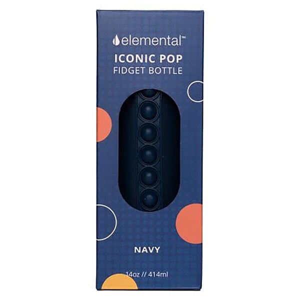 Elemental SS 14oz Fidget Water Bottle Thermos W/ Flip-open Sports Cap, Bubble Strap & 2 Straws, Navy - EB14NB16P