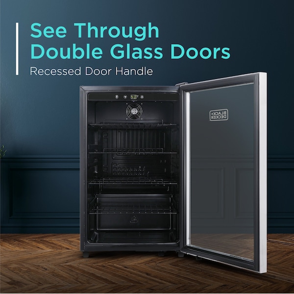 Black & Decker 4.4 Cu. Ft. Beverage Cooler with Double Pane Glass Door Drink Fridge with 160-Can Capacity - BDB44LS