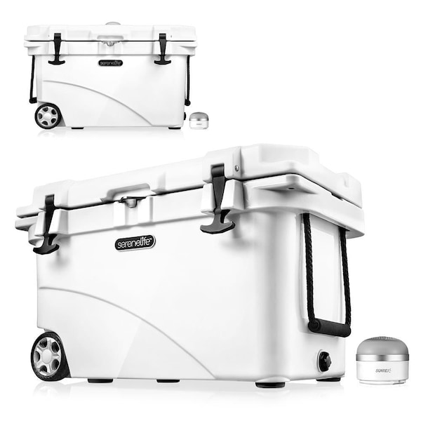 Serenelife Portable Cooler Box - Holds Up to 63 Cans, Keeps Ice Up to 5 Days, Heavy-Duty 45-Quart (White) - SLCB45