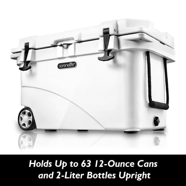 Serenelife Portable Cooler Box - Holds Up to 63 Cans, Keeps Ice Up to 5 Days, Heavy-Duty 45-Quart (White) - SLCB45