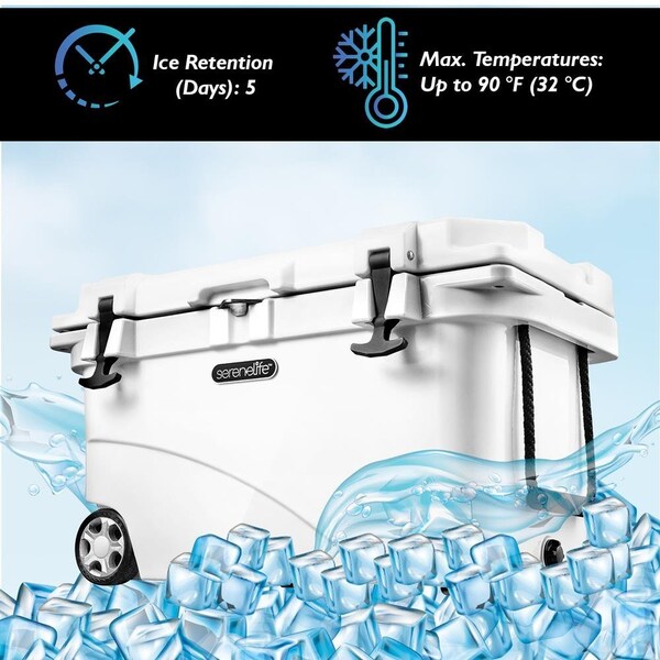 Serenelife Portable Cooler Box - Holds Up to 63 Cans, Keeps Ice Up to 5 Days, Heavy-Duty 45-Quart (White) - SLCB45