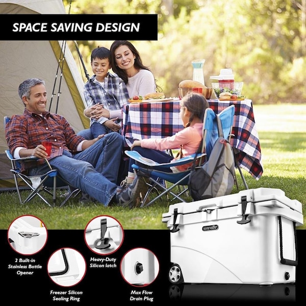 Serenelife Portable Cooler Box - Holds Up to 63 Cans, Keeps Ice Up to 5 Days, Heavy-Duty 45-Quart (White) - SLCB45