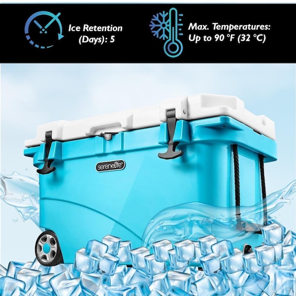 Serenelife Portable Cooler Box - Holds Up to 63 Cans, Keeps Ice Up to 5 Days, Heavy-Duty 45-Quart (Blue) - SLCB45BL