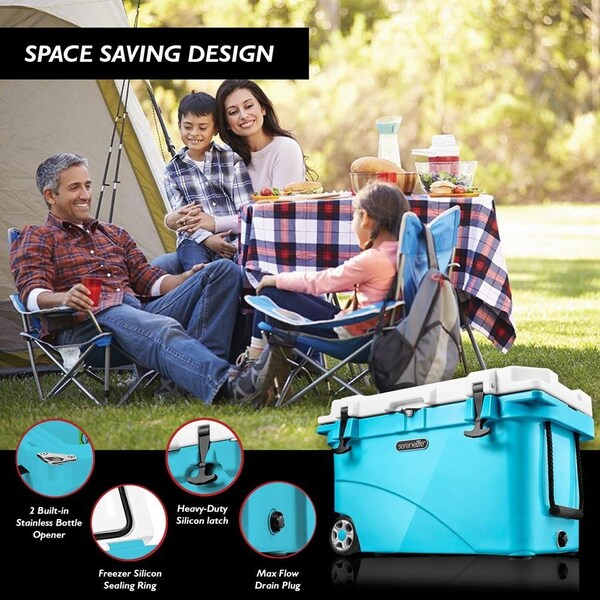Serenelife Portable Cooler Box - Holds Up to 63 Cans, Keeps Ice Up to 5 Days, Heavy-Duty 45-Quart (Blue) - SLCB45BL