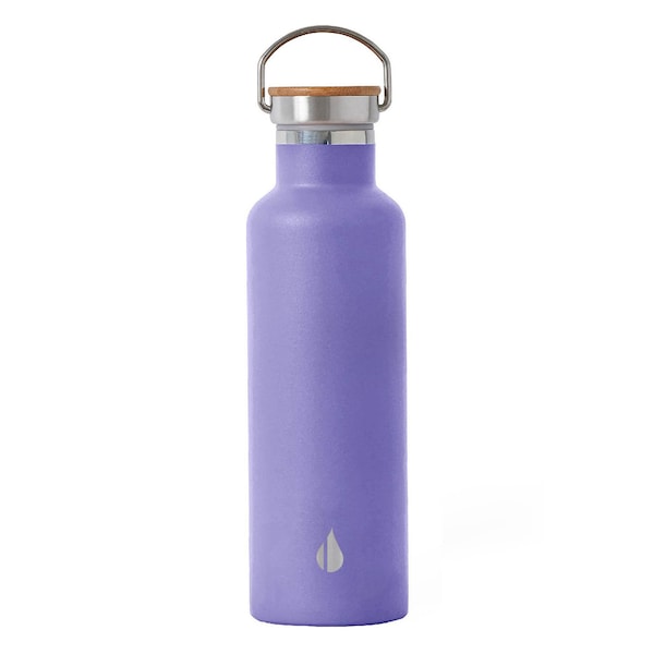 Elemental Classic Stainless Steel 25oz Water Bottle Thermos with Screw-on Lid and Metal Ring, Lavender - EB25LV1