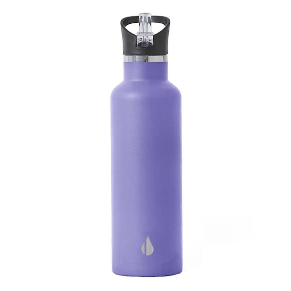 Elemental Classic Stainless Steel 25oz Water Bottle Thermos with Screw-on Lid and Metal Ring, Lavender - EB25LV1