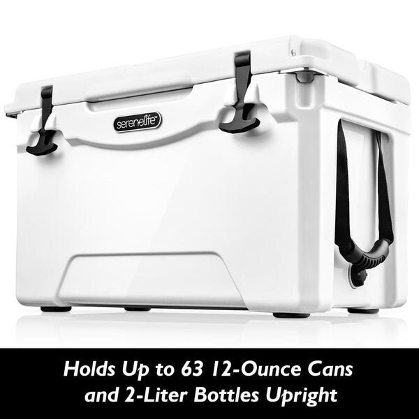 Serenelife Portable Cooler Box - Holds Up to 63 Cans, Keeps Ice Up to 5 Days, Heavy-Duty 75-Quart (White) - SLCB75