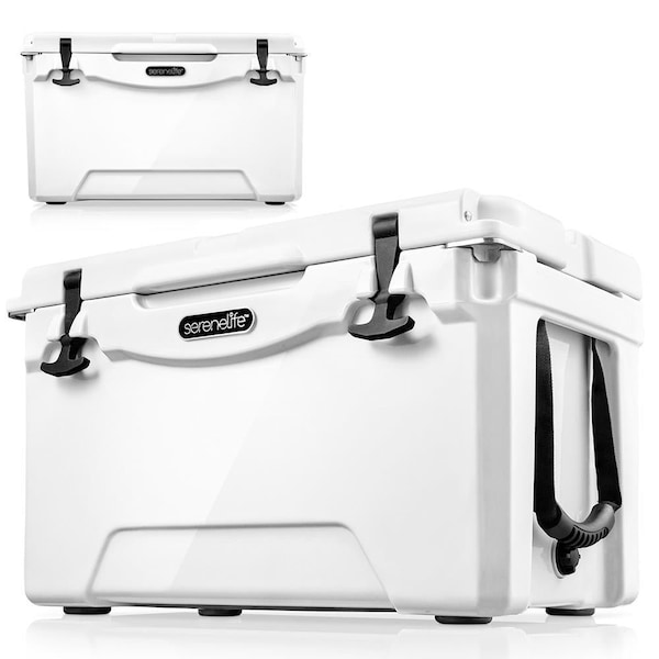 Serenelife Portable Cooler Box - Holds Up to 63 Cans, Keeps Ice Up to 5 Days, Heavy-Duty 75-Quart (White) - SLCB75