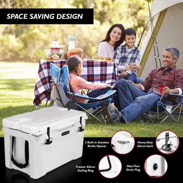 Serenelife Portable Cooler Box - Holds Up to 63 Cans, Keeps Ice Up to 5 Days, Heavy-Duty 75-Quart (White) - SLCB75