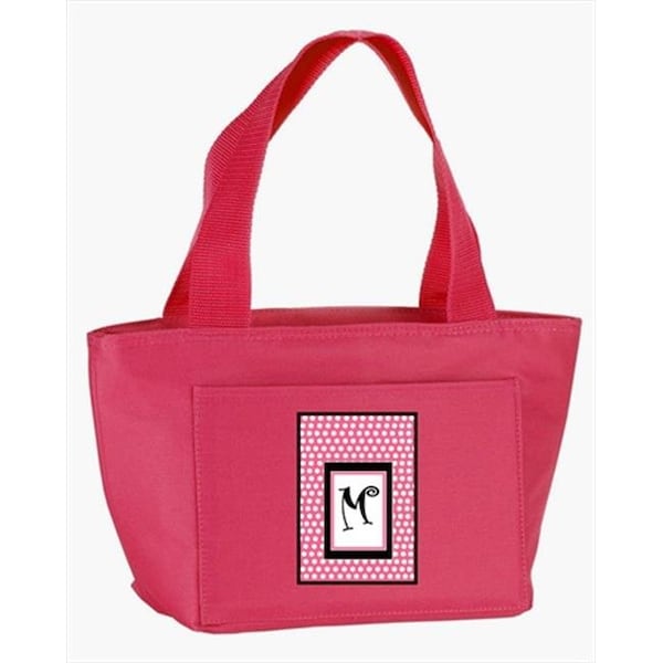 Beyondbasketball Monogram Letter M - Pink Black Polka Dots Lunch Bag or Doggie Bag - BE951243
