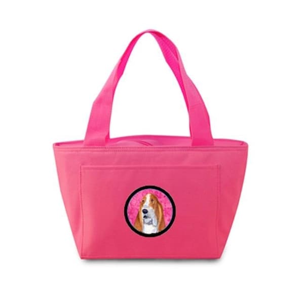 Carolines Treasures Carolines Treasures SS4804-PK-8808 Pink Basset Hound Zippered Insulated School Washable And Stylish Lunch Bag Cooler - SS4804-PK-8808
