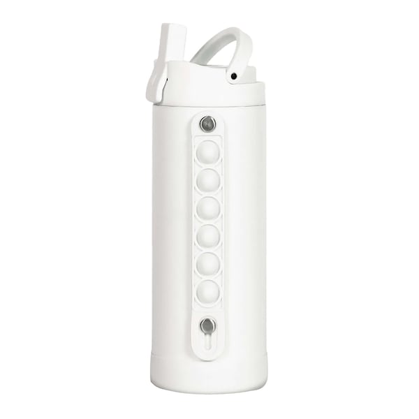 Elemental SS 14oz Fidget Water Bottle Thermos W/ Flip-open Sports Cap, Bubble Strap & 2 Straws, Wht - EB14WTD4P