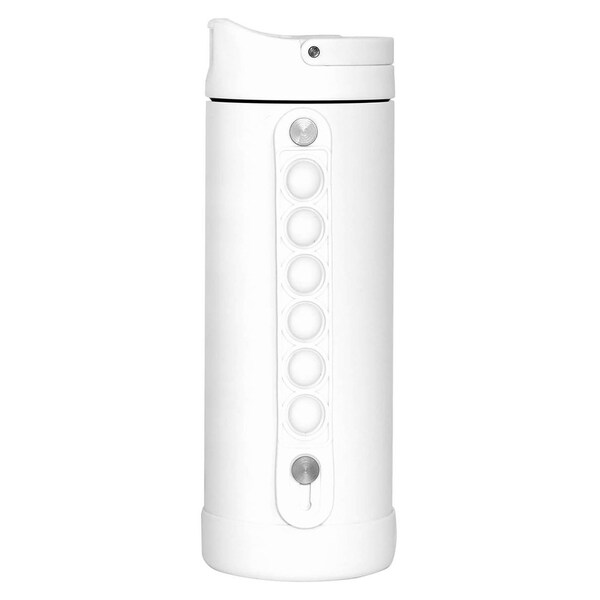 Elemental SS 14oz Fidget Water Bottle Thermos W/ Flip-open Sports Cap, Bubble Strap & 2 Straws, Wht - EB14WTD4P
