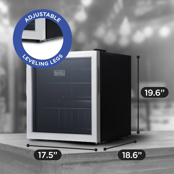 Black & Decker 1.7 Cu. Ft. Beverage Cooler with Double Pane Glass Door Drink Fridge with 63-Can Capacity - BDB16HS