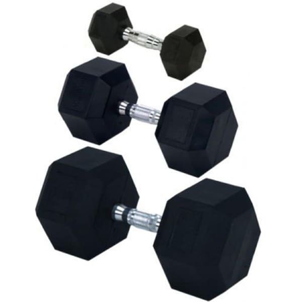 Fitnessfreak Rubber Encased Solid Hex Dumbbell 15 lbs - Black - FI3200015