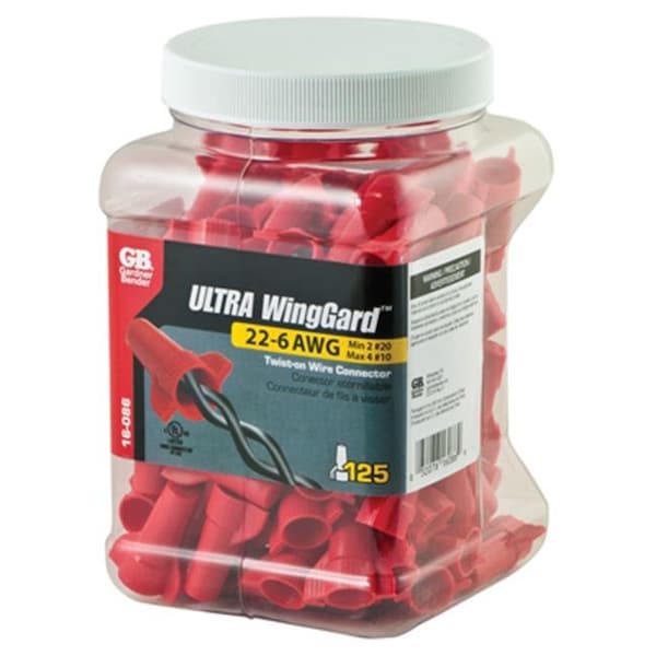 Gardner Bender 16-086N Gran Conector de Cable Eléctrico Twist-On Winggard - Paquete de 125; Rojo - 160390