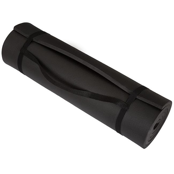 Wakeman Wakeman 80-5136-BLACK Non Slip Comfort Foam Durable Extra Thick Yoga Mat for Fitness; Pilates & Workout with Carrying Strap - Black - 80-5136-BLACK