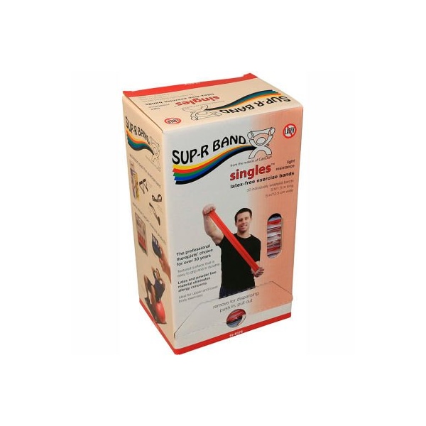 Fabrication Enterprises Sup-R Band Latex Free Exercise Band, 5' Strips, Red, 30 Strips/Box - 1633640