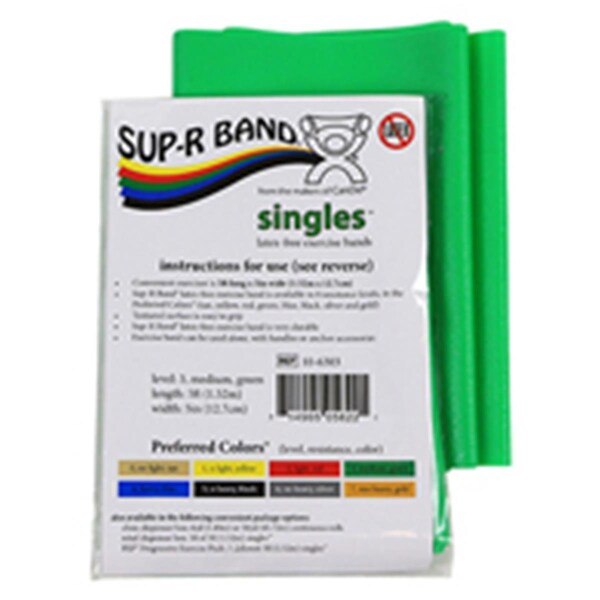 Sup Latex Free 5 ft. Strip Exercise Band, Green-Medium - R-BAND-10-6303