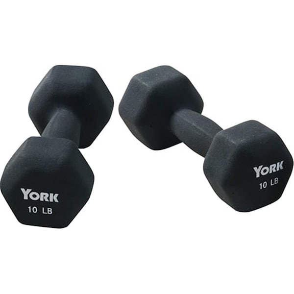 York Barbell Neoprene Hexagon Fitbell with Cast Ergo Handle, Black - 10 lbs - YO626691
