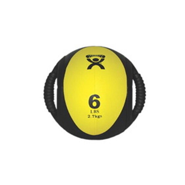 Fabrication Enterprises 9 in. Cando Dual-Handle Medicine Ball, Yellow - 6 lbs - FA129049