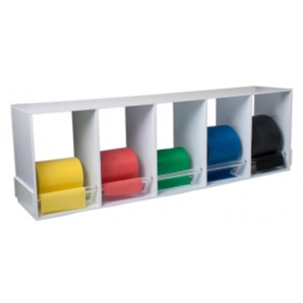 Cando International Plastic Exercise Band Rack with 5 x 50 Yard Sup-R Band Latex Free Set - 5 Roll - 1309670