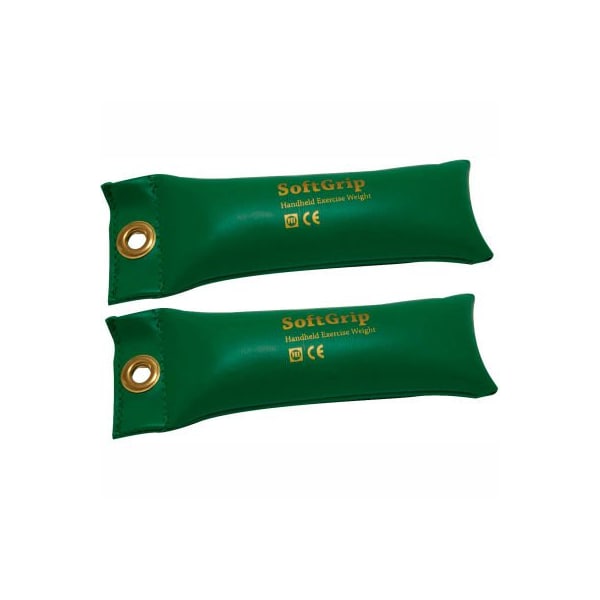 Fabrication Enterprises CanDo SoftGrip Hand Weight, 2 lb., Green, 1 Pair - 10-0353-2