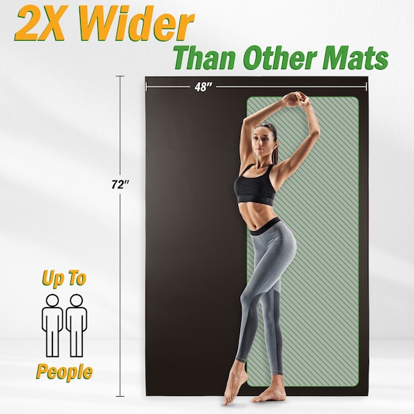 Wakeman Large Yoga Mat - 6x4 Non-Slip 8mm Exercise Mat for Home Workouts by Black - 80-5221