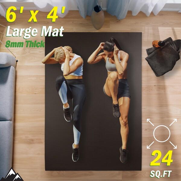 Wakeman Large Yoga Mat - 6x4 Non-Slip 8mm Exercise Mat for Home Workouts by Black - 80-5221