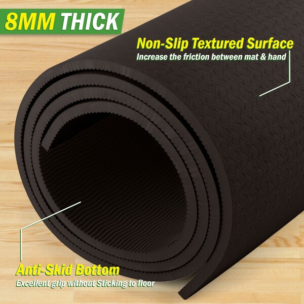 Wakeman Large Yoga Mat - 6x4 Non-Slip 8mm Exercise Mat for Home Workouts by Black - 80-5221