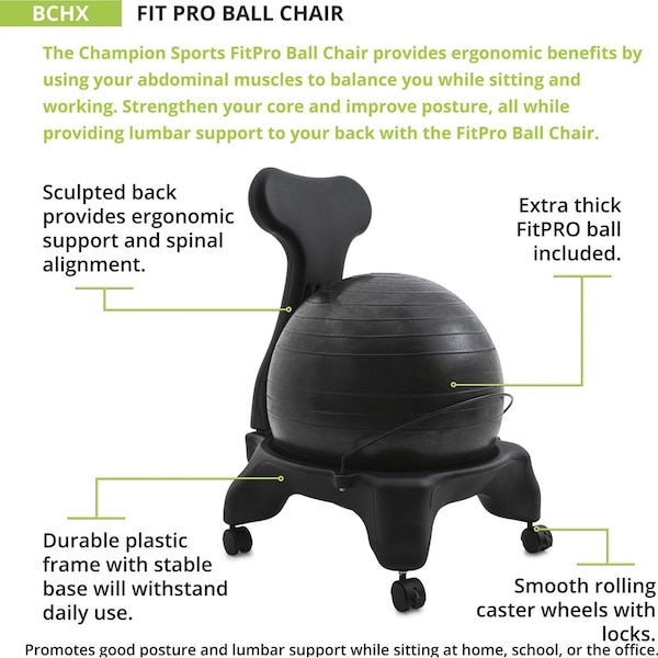 Champion Sports Fitpro Ball, Chair Blk, Fitness/Podture - BCHX