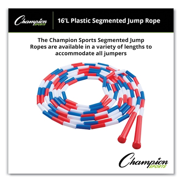 Champion Sports Segmented Plastic Jump Rope, 16 ft, Red/Blue/White - PR16