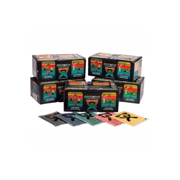 Fabrication Enterprises CanDo Low Powder Pre-Cut Exercise Band, 48L Strips, Box of 40, 5 Color Set - 1223108