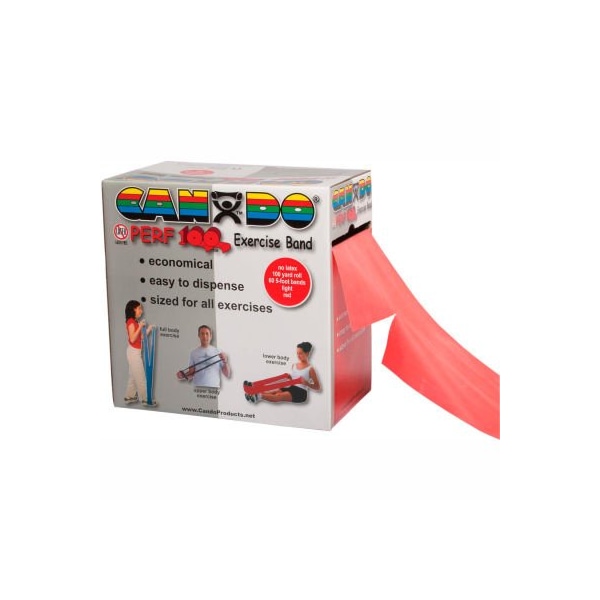 Fabrication Enterprises CanDo Perf 100 Latex Free Exercise Band, Red, 100 Yard Roll, 1 Roll/Box - 1385276