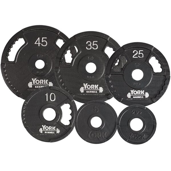 York Barbell G2 Olympic Dual Grip Thin Line Cast Iron Plate, Black - 35 lbs - YO626707