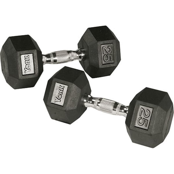 York Barbell Rubber Hex Dumbbell with Chrome Ergo Handle - 75 lbs - YO626662
