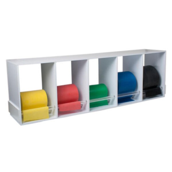 Cando International Cando  Dispens Wood Exercise Band Rack with 5 x 50 Yard Latex Free Set - 5 Roll - 1362265