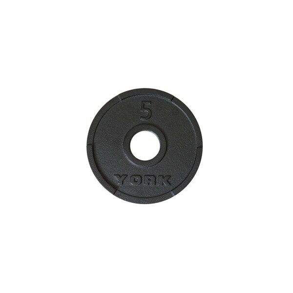 York Barbell G2 Olympic Dual Grip Thin Line Cast Iron Plate, Black - 5 lbs - YO626704