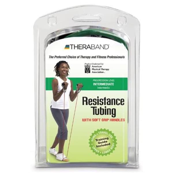 Theraband 48 in. Resistive Exercise Tubing with Soft Grips, Green - 21733