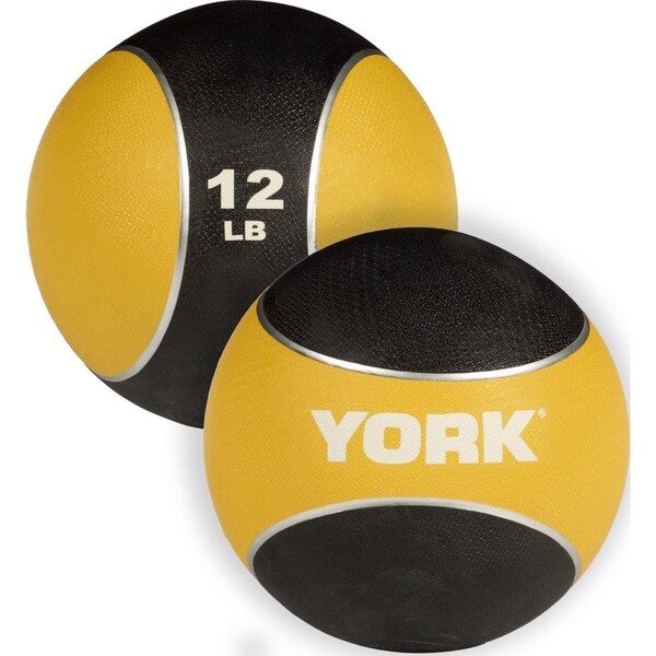 York Barbell 12 lbs 2 Tone Medicine Rubber Ball, Yellow - 65112