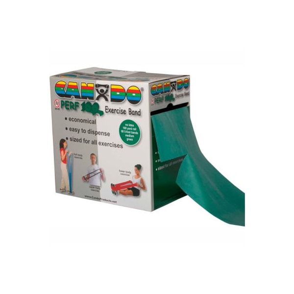 Fabrication Enterprises CanDo Perf 100 Latex Free Exercise Band, Green, 100 Yard Roll, 1 Roll/Box - 1385641