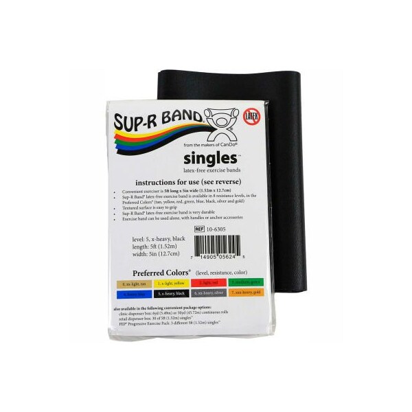Fabrication Enterprises Sup-R Band Latex Free Exercise Band, 5' Strip, Black, 1/PK - 1609168