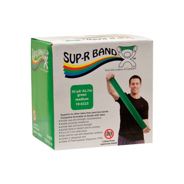 Fabrication Enterprises Sup-R Band Latex Free Exercise Band, Green, 50 Yard Roll/Box - 1615742