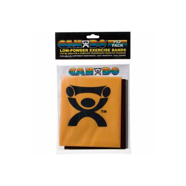 Fabrication Enterprises CanDo Low Powder Exercise Band PEP Pack, 4' Band, Difficult - Black, Silver, Gold - 1236257