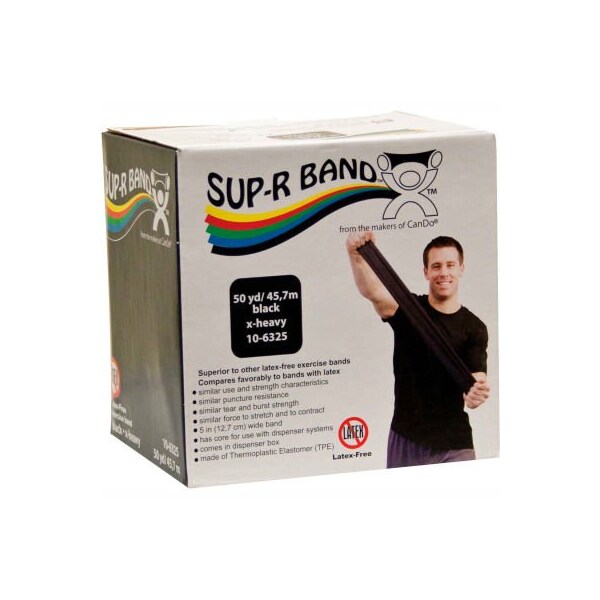 Fabrication Enterprises Sup-R Band Latex Free Exercise Band, Black, 50 Yard Roll/Box - 1616473