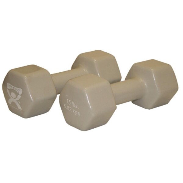 Fabrication Enterprises Color-Coded Vinyl-Coated Iron Dumbbell, Silver - 15 lbs - 10-0560